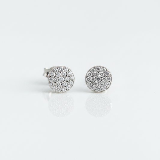 92.5 Sterling Silver Pave CZ Round Disc Stud Earrings for Women pair