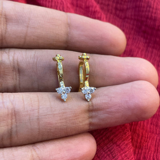 92.5 Silver White Stone Press-On Bugadi for Women | Stylish Non-Piercing Ear Cuff | Elegant Jewellery