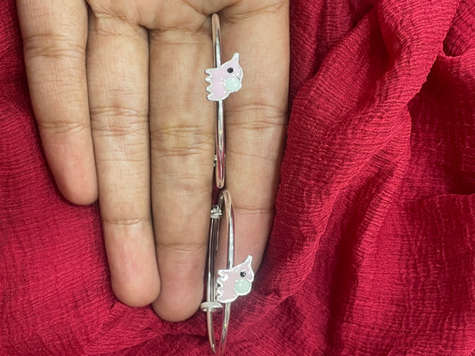 92.5 Silver Pink Elephant Kada for Kids | Cute Adjustable Baby Bracelet | Daily Wear Jewellery