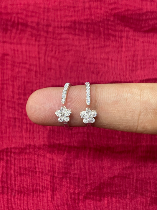 92.5 Silver Floral White Stone Toe Rings | Elegant Classic Design | Jewellery
