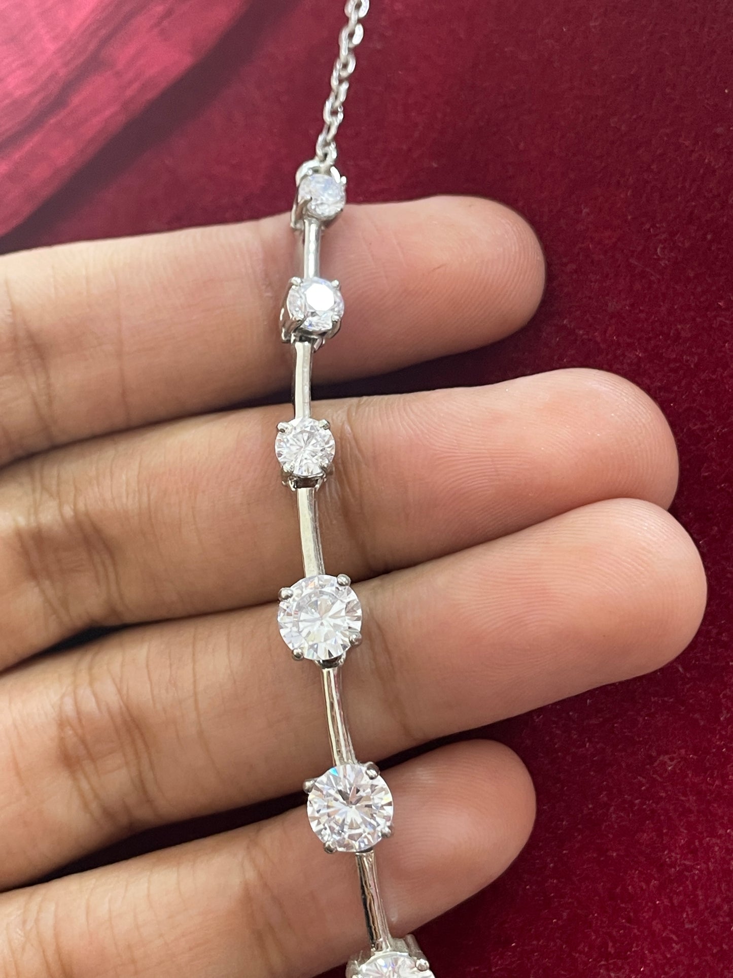 92.5 Silver White Stone Necklace for Women 18 Inches | Stylish Sparkling Design | Elegant Jewellery