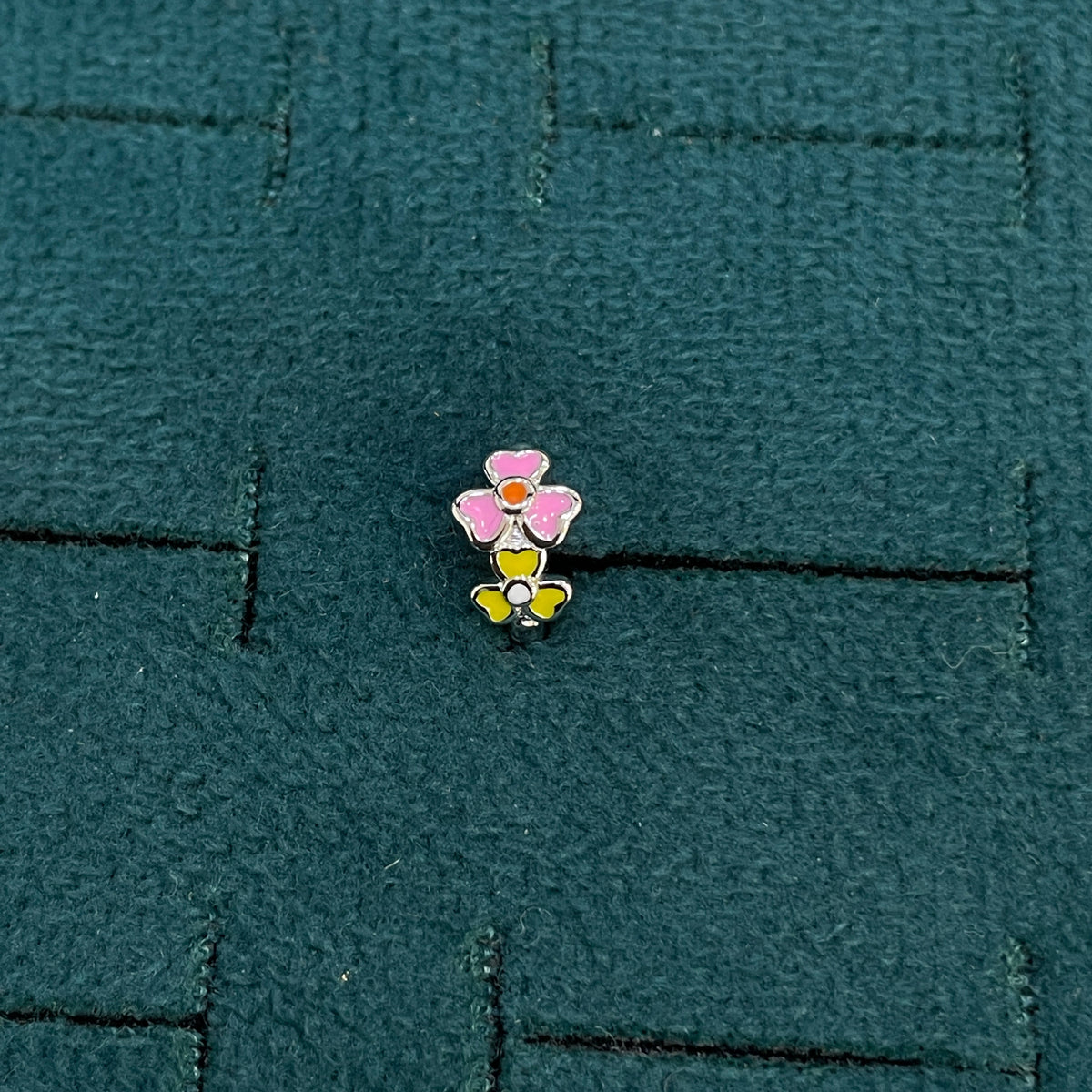 92.5 Silver Enamel Floral Huggie Hoop Earrings for Girls