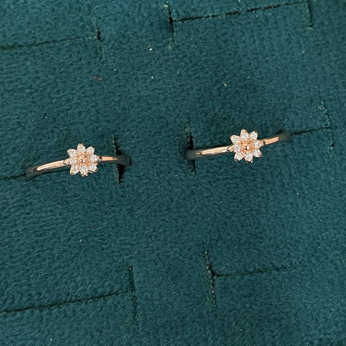92.5 Silver Rose Gold Plated White CZ Blossom Toe Rings