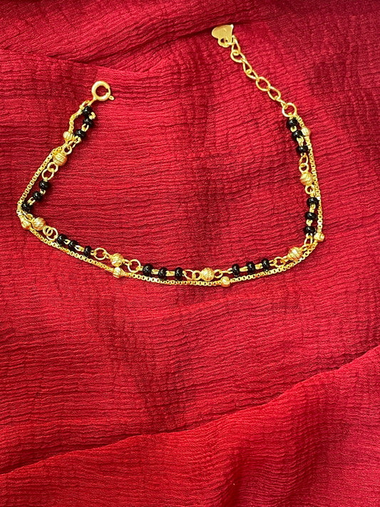 92.5 Silver Gold Plated Classy Black Bead Bracelet for Women 7.5 Inches | Stylish Elegant Design | Traditional Jewellery