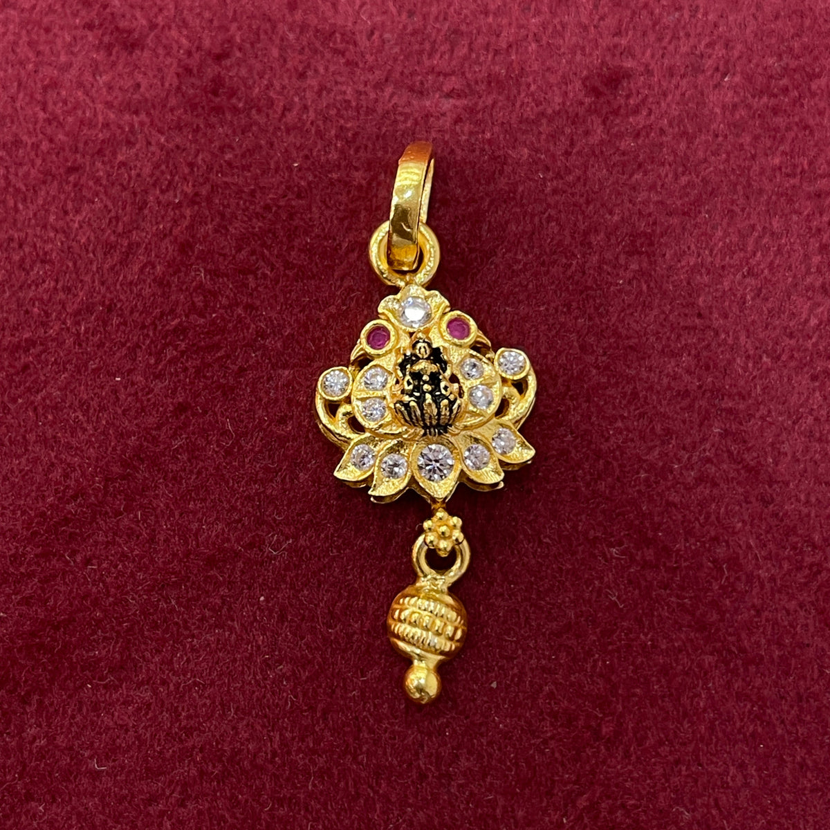92.5 Sterling Silver Gold Plated Lakshmi Lotus CZ Temple Pendant for Women