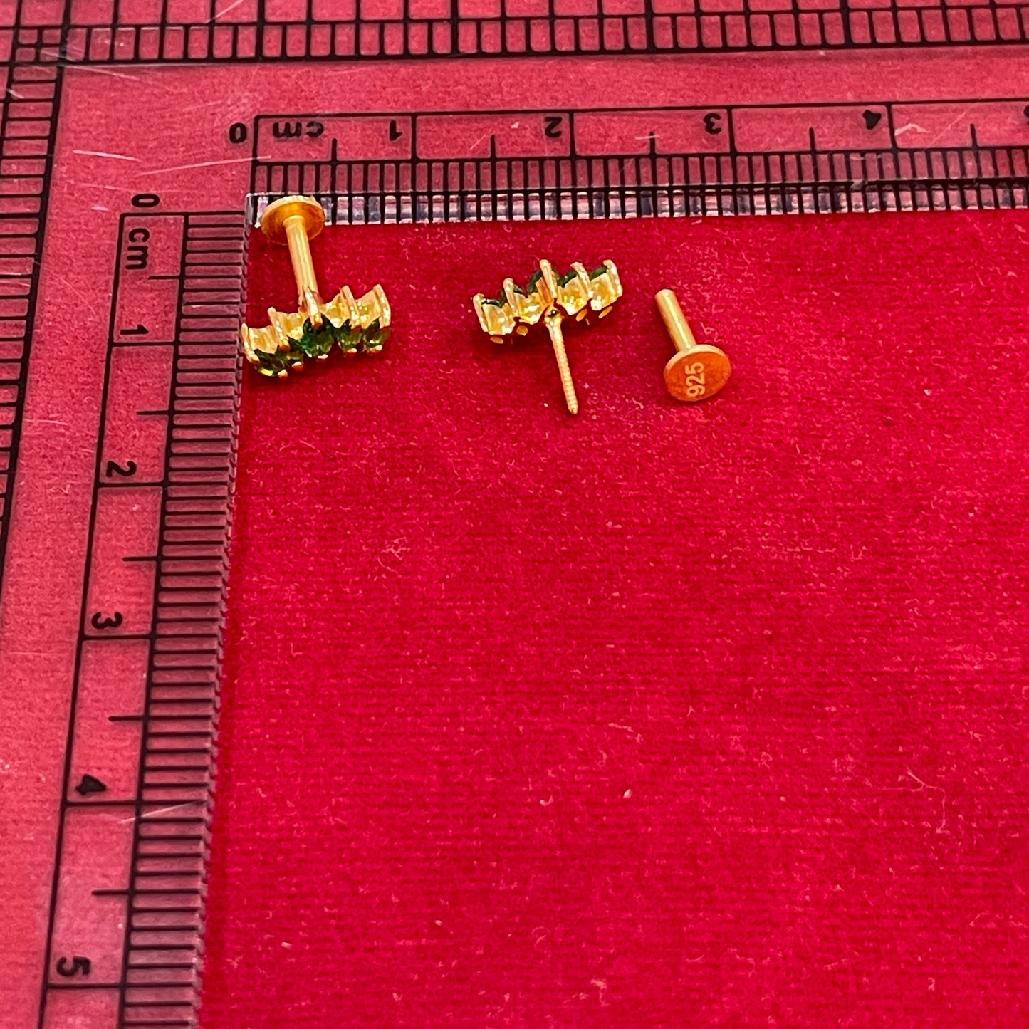 925 Silver Gold Plated 5 Leaf Green Studs