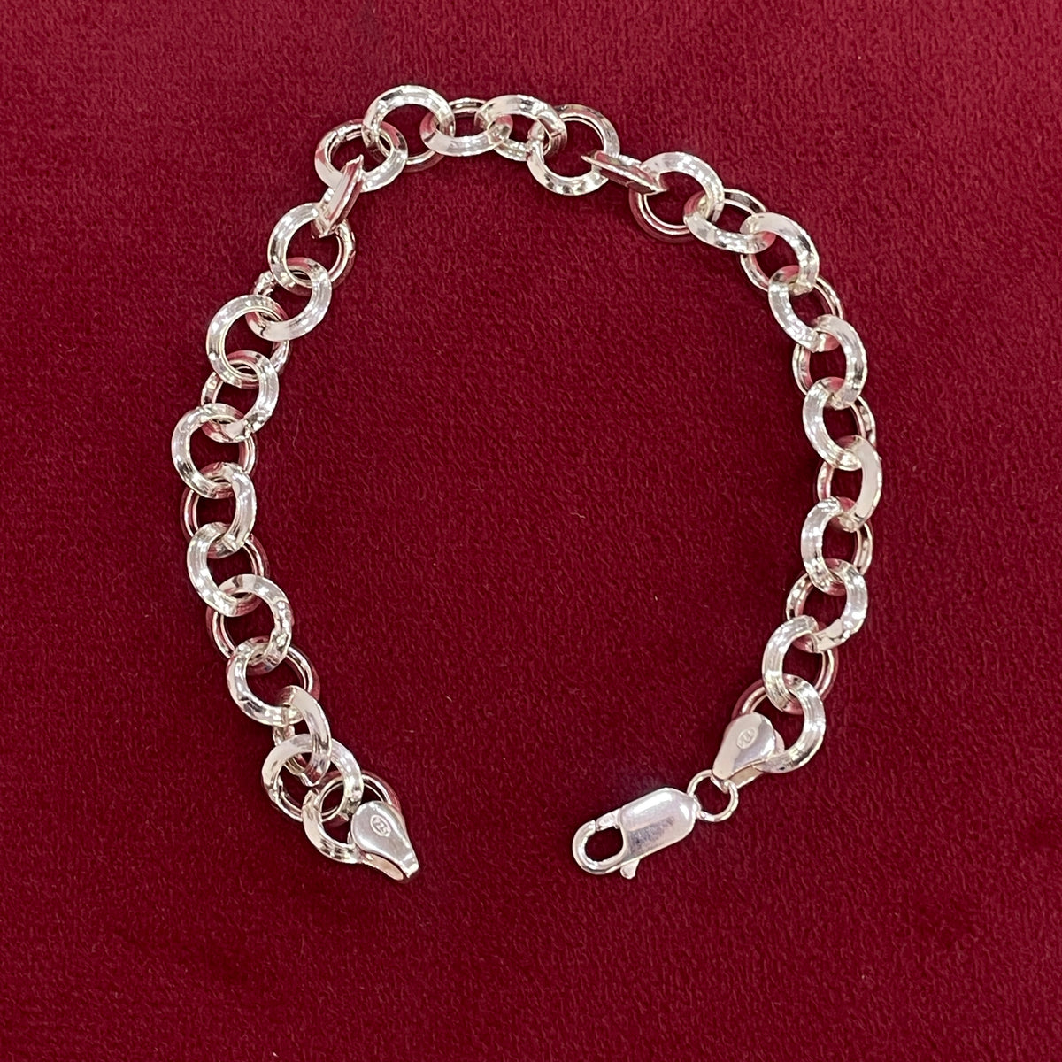 92.5 Silver Round Link Chain Bracelet for Men
