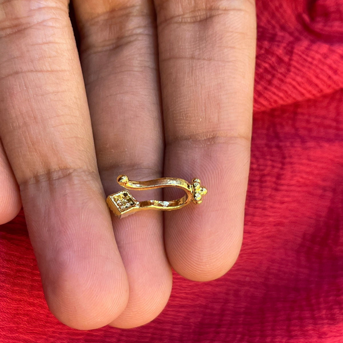 92.5 Silver Gold Plated White Stone Press-On Bugadi for Women | Stylish Non-Piercing Ear Cuff | Elegant Jewellery