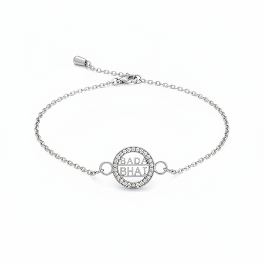 925 Sterling Silver Bada Bhai Rakhi | Stone-Studded Chain Rakhi for Raksha Bandhan