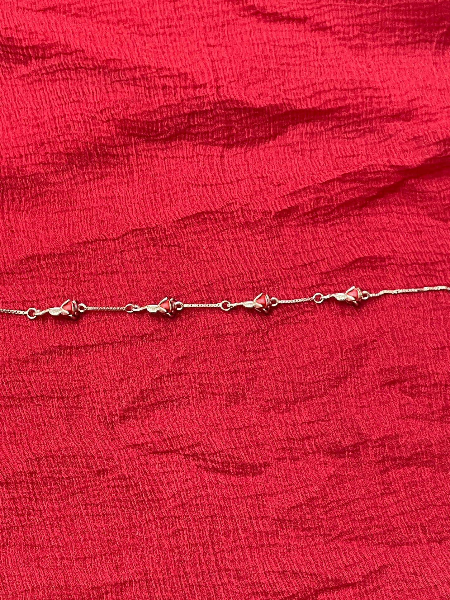 92.5 Silver Red Rose Bracelet 8.5 Inches | Elegant Floral Design | Jewellery