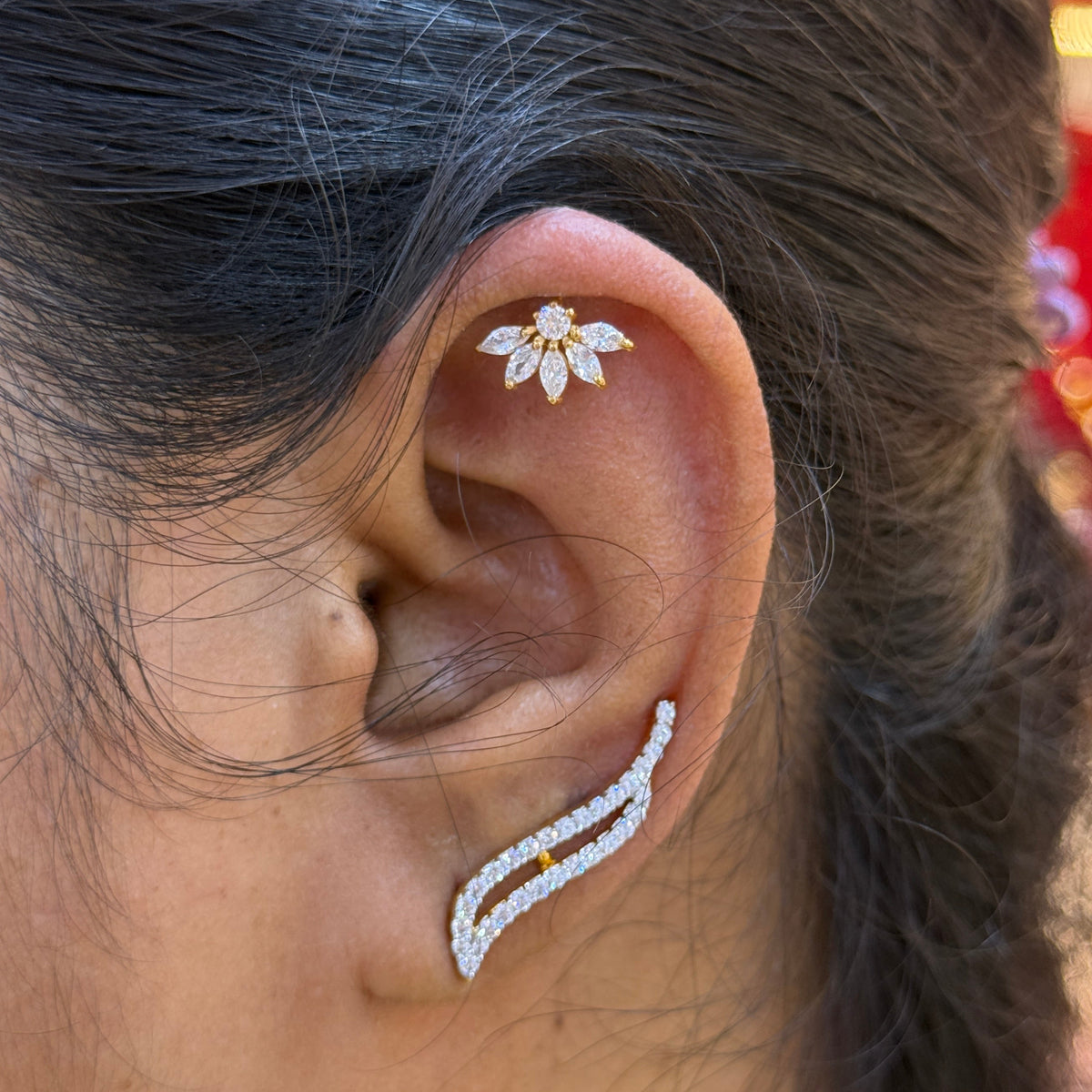 92.5 Silver Gold Plated Half Flower Bugadi Pair | Minimal Floral Elegant Design | Jewellery(pair)