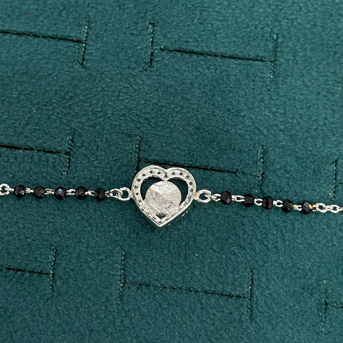 92.5 Silver Black Bead Bracelet with Evil Eye Heart Charm for Women
