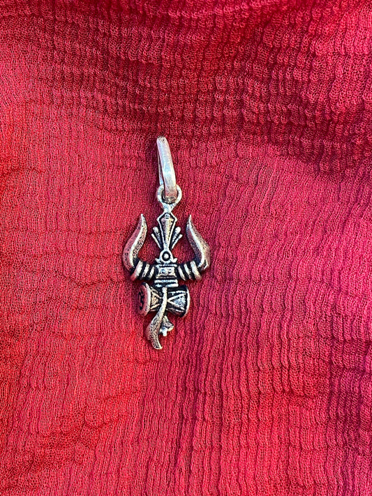 92.5 Silver Oxidised Trishul Damaru Pendant for Men & Women | Shiva Sacred Symbol | Antique Temple Jewellery