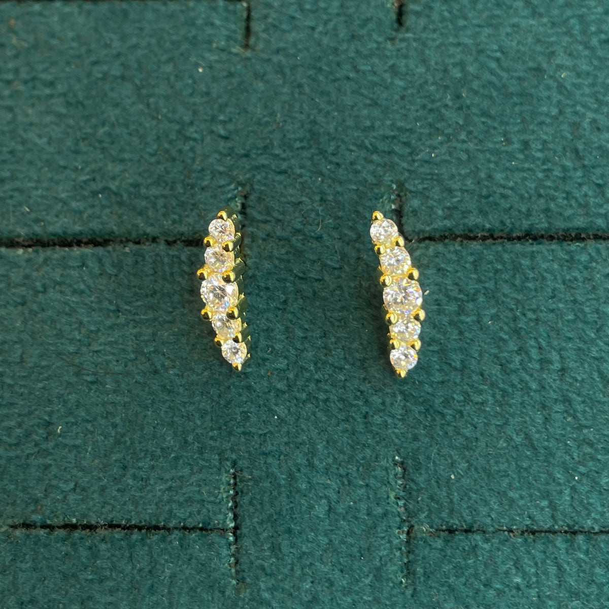 92.5 Silver Gold-Toned Clear Stone Curve Studs Pair