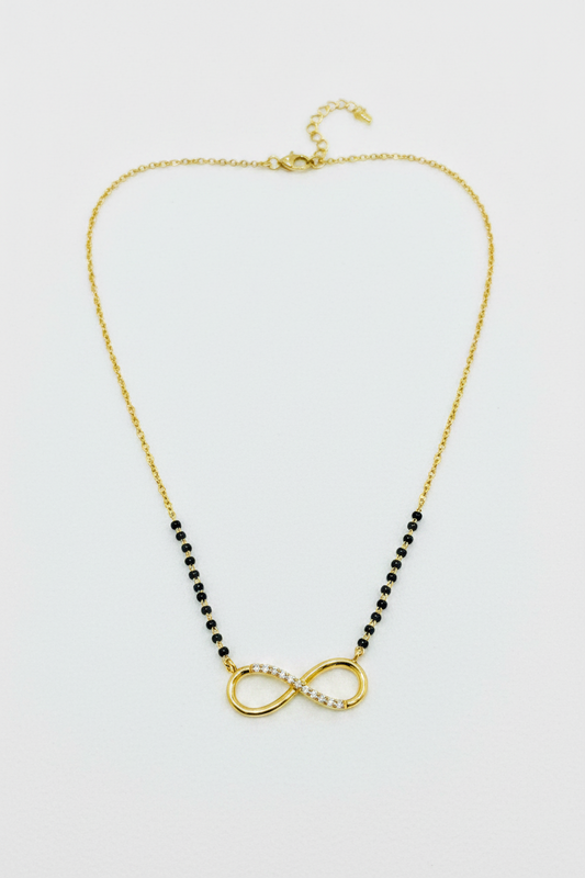 925 Silver Gold Plated Infinity Black Bead Chain