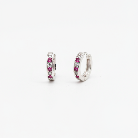 925 Silver Pink and White Hoops
