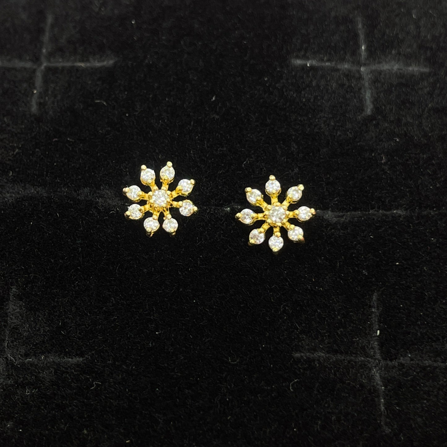 Gold Plated 92.5 Sterling Silver Full CZ Daisy Flower Stud Earrings for Women | Snowflake CZ Screw-Back Studs