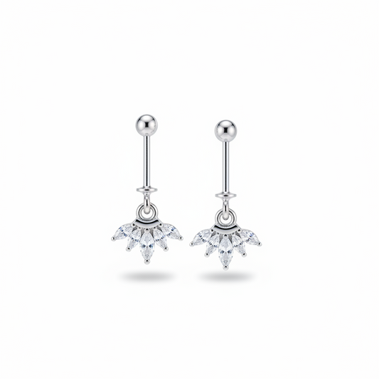 92.5 Silver Hanging Five Leaf Bugadi Pair for Women | Floral Helix Earrings |