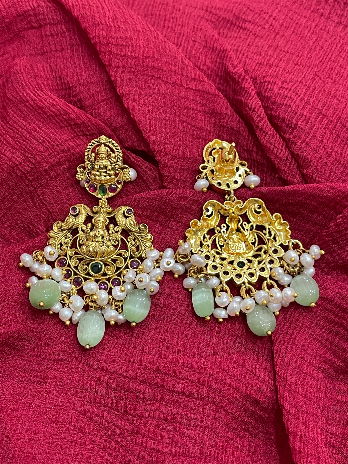92.5 Silver Gold Plated Lakshmi Devi Earrings for Women | Sacred Temple Design | Traditional Jewellery