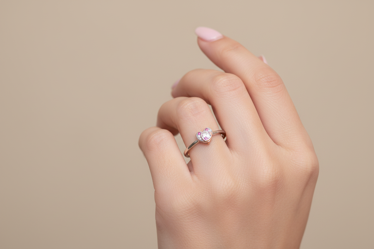 92.5 Silver Pink Stone Heart Ring for Women Size 12 | Stylish Romantic Sparkle | Elegant Gift Jewellery