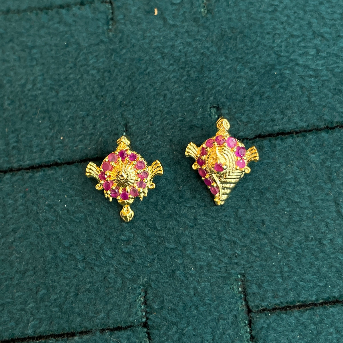 92.5 Silver Gold Plated Pink CZ Shanku Chakram Stud Earrings for Women