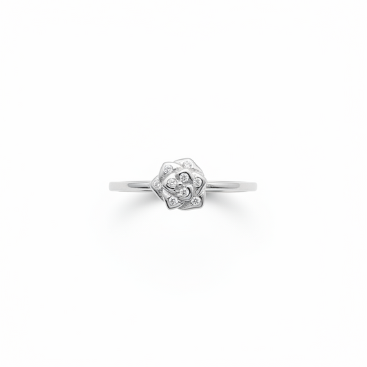 92.5 Sterling Silver Sculpted Rose Flower Finger Ring