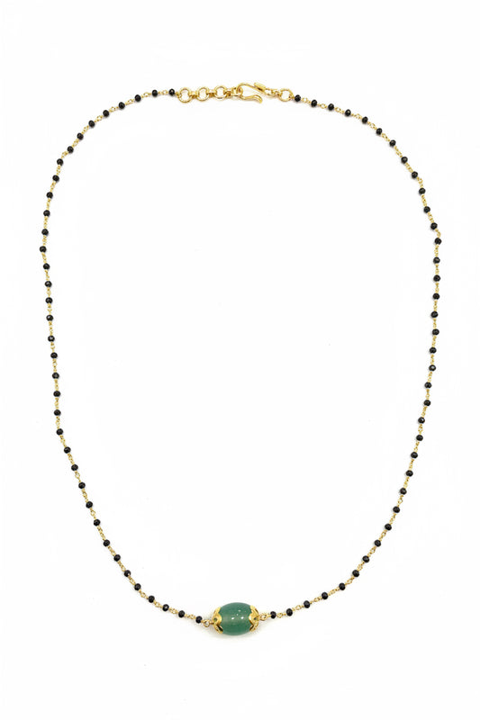 925 Silver Gold Plated Black beads with strawberry bead pendant - 17 inch