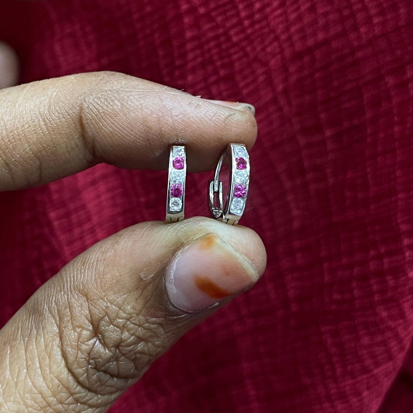 925 Silver Pink and White Hoops