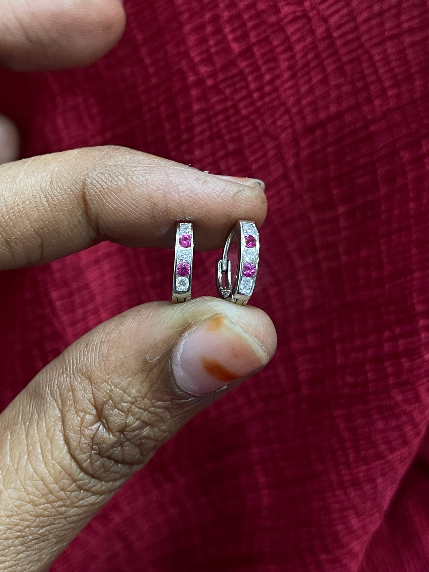 925 Silver Pink and White Hoops