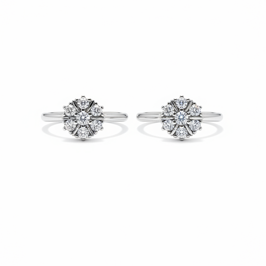 92.5 Silver 7 Stone Floral Cluster Adjustable Toe Rings for Women | Snowflake Design