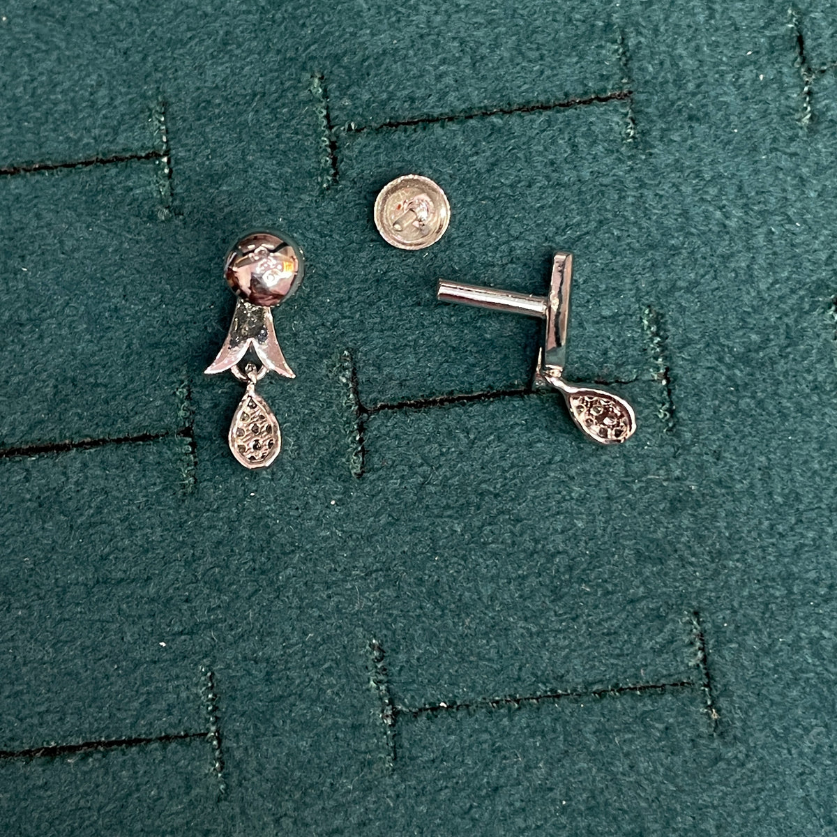 92.5 Sterling Silver Plain Polished Tulip Wing Stud with Pave White CZ Teardrop Drop Earrings for Women