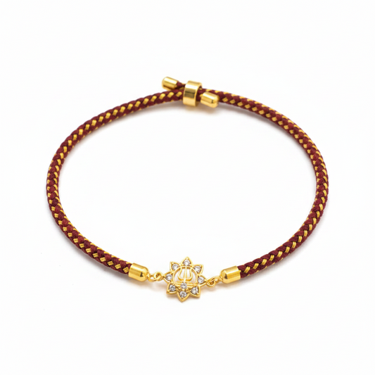 925 Silver Trishul Rakhi for Brother | Gold Plated Floral CZ Charm on Maroon Thread