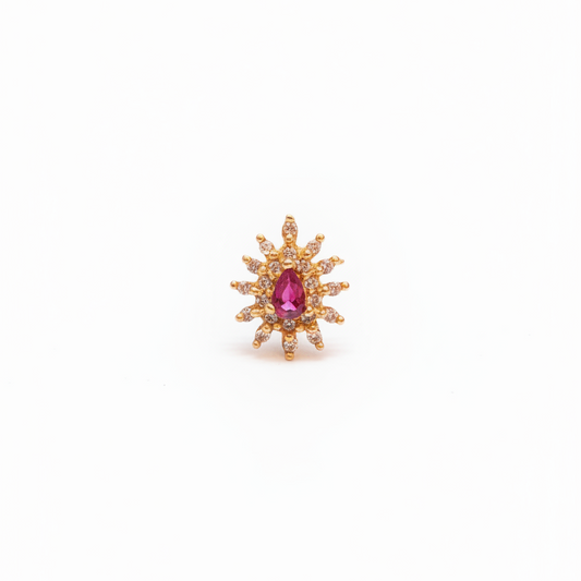 925 Silver Gold Plated Ruby Nose pin