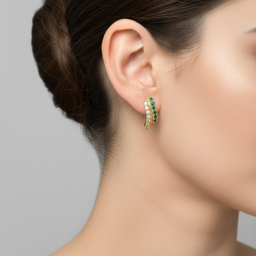 92.5 Silver Gold Plated Classy CZ J studs for Women | Elegant Cubic Zirconia Design | Premium Jewellery pair