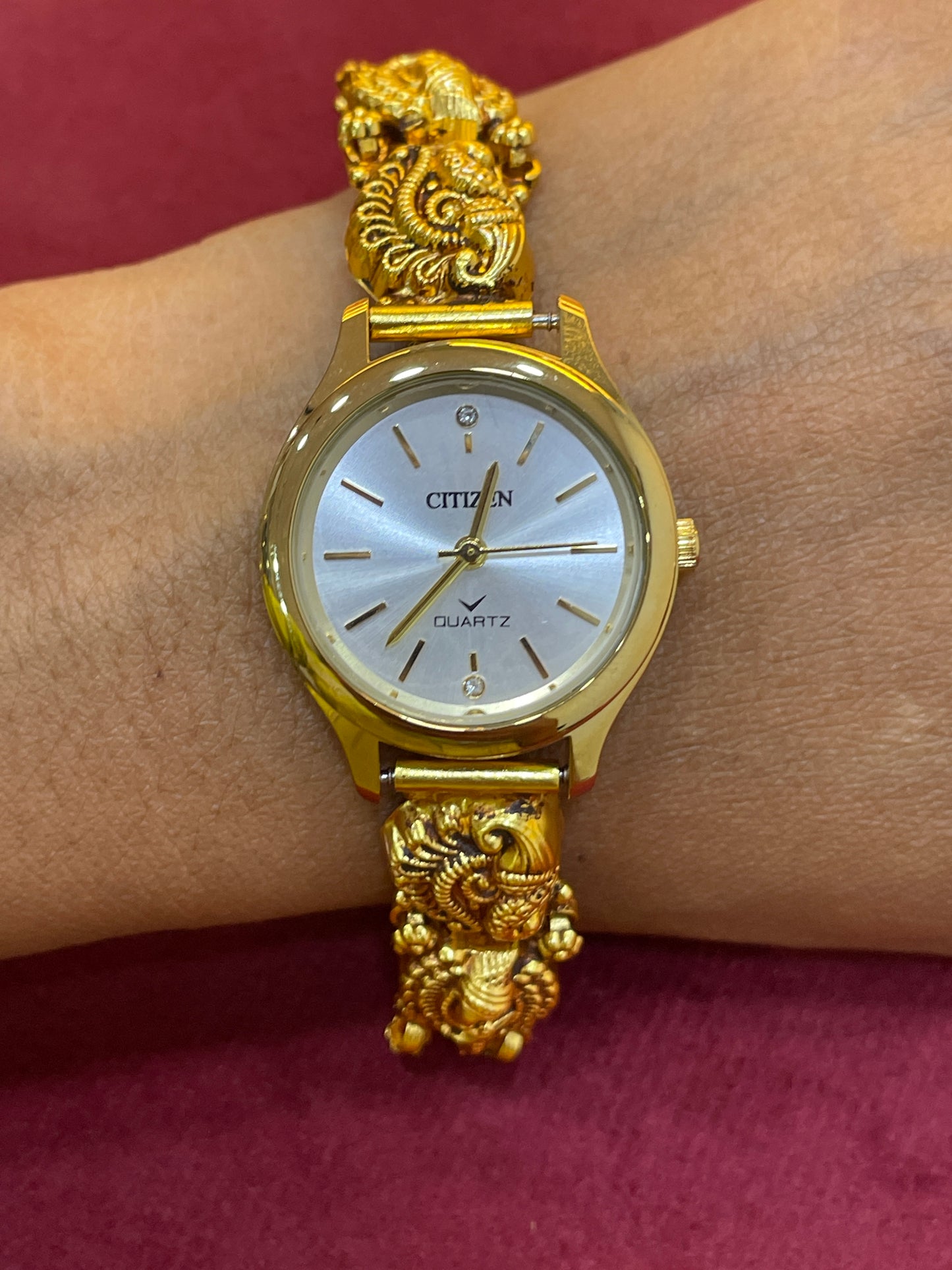 925 Silver Gold-Plated Nakshi Bracelet Watch for Women | Antique Peacock & Paisley Engraved Strap | White Dial