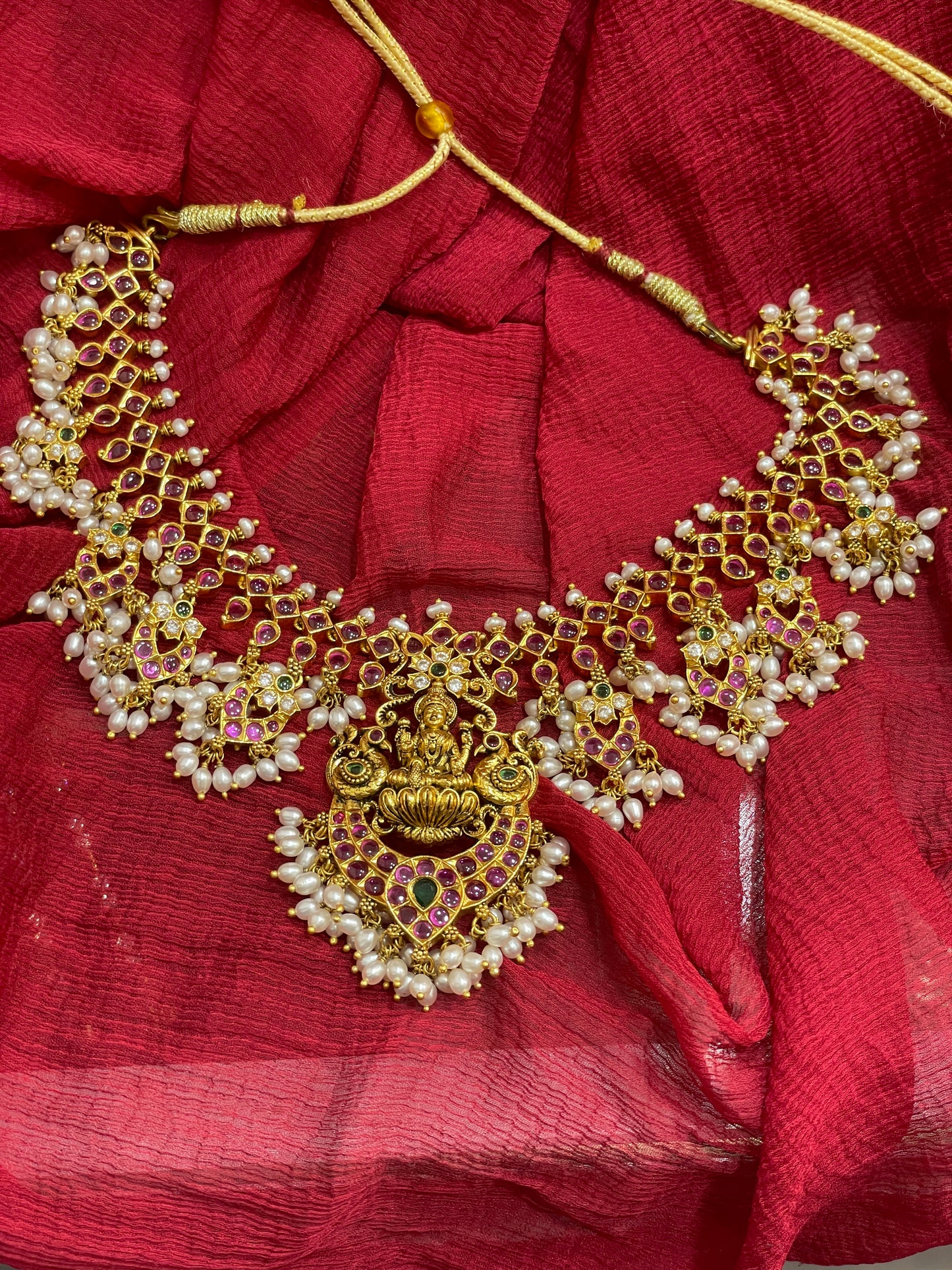 92.5 Silver Gold Plated Lakshmi Devi Necklace for Women | Traditional Temple Design | Elegant Jewellery
