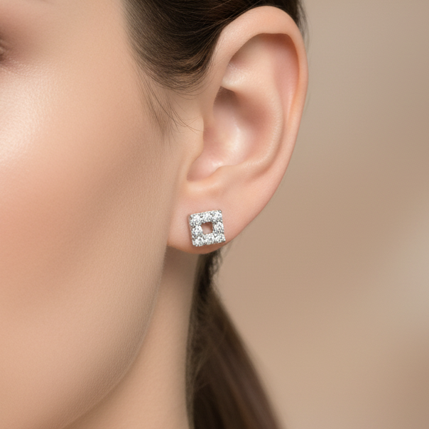 92.5 Silver Mini Square Studs | Classy Minimal Design | Jewellery