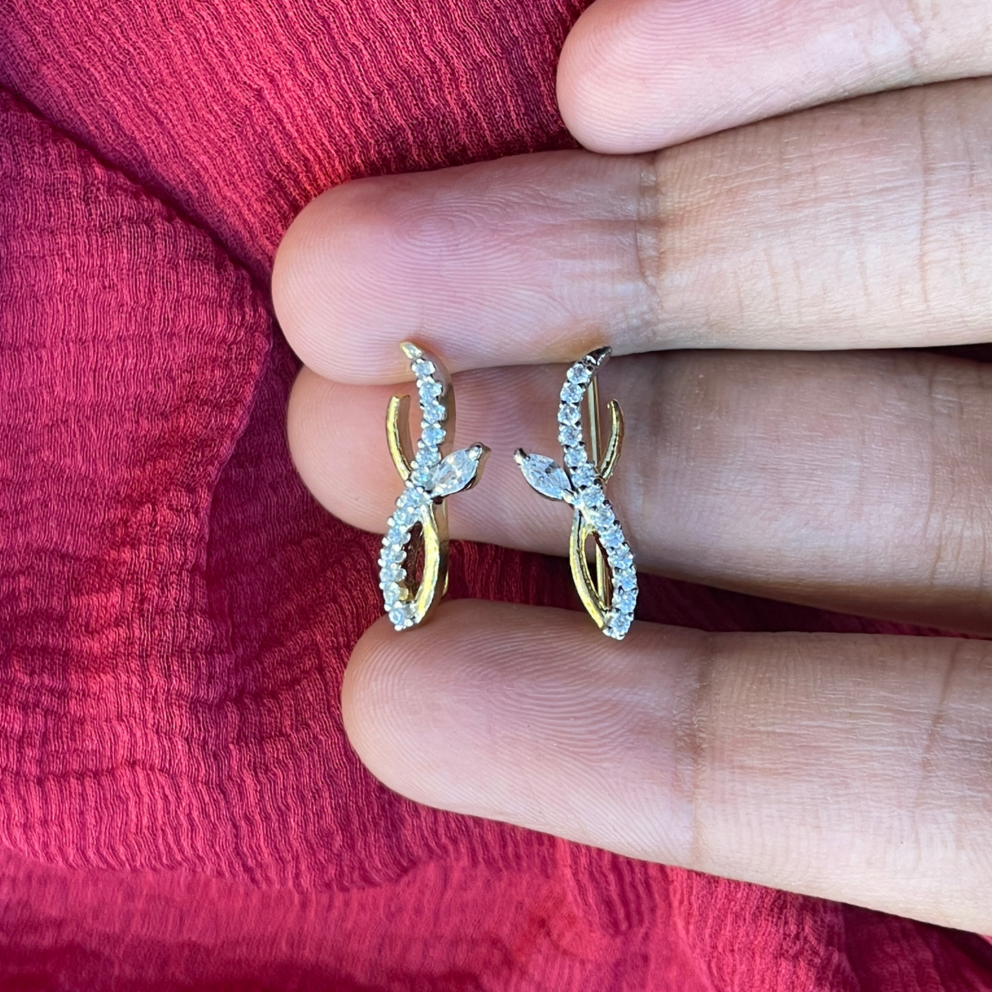 92.5 Silver Gold Plated White Stone Ear Cuffs for Women | Stylish Sparkle Design | Elegant Fashion Jewellery