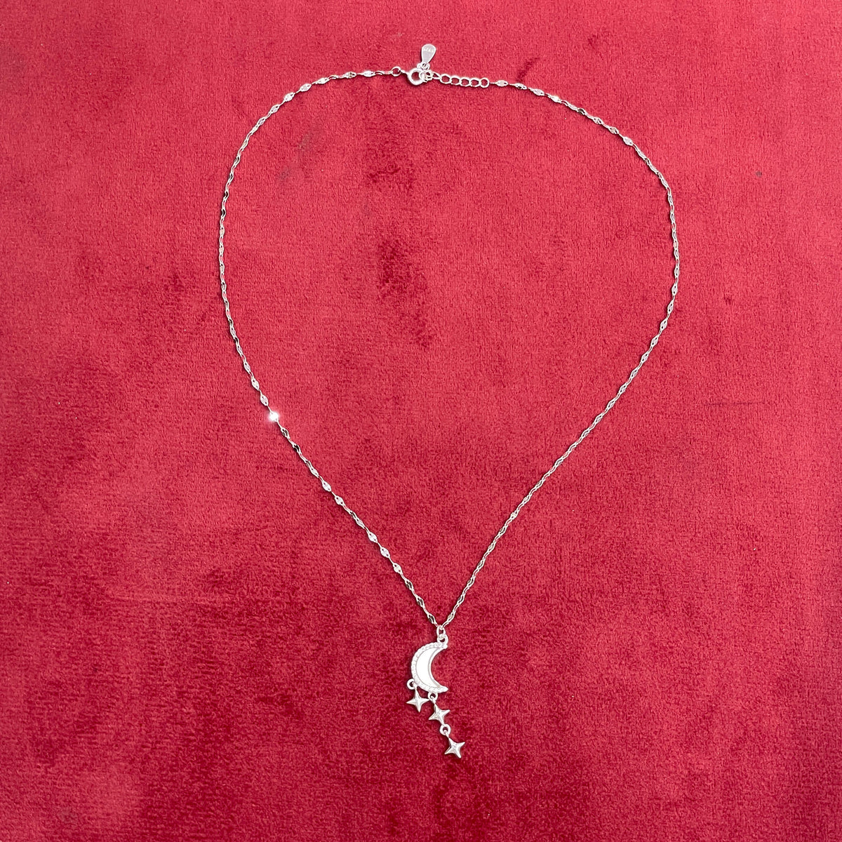 92.5 Silver Crescent Moon & Dangling Star Pendant Necklace for Women
