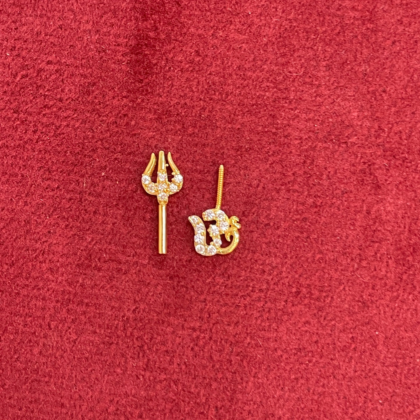 925 Silver Gold Plated Om Trishul Bugadi pair