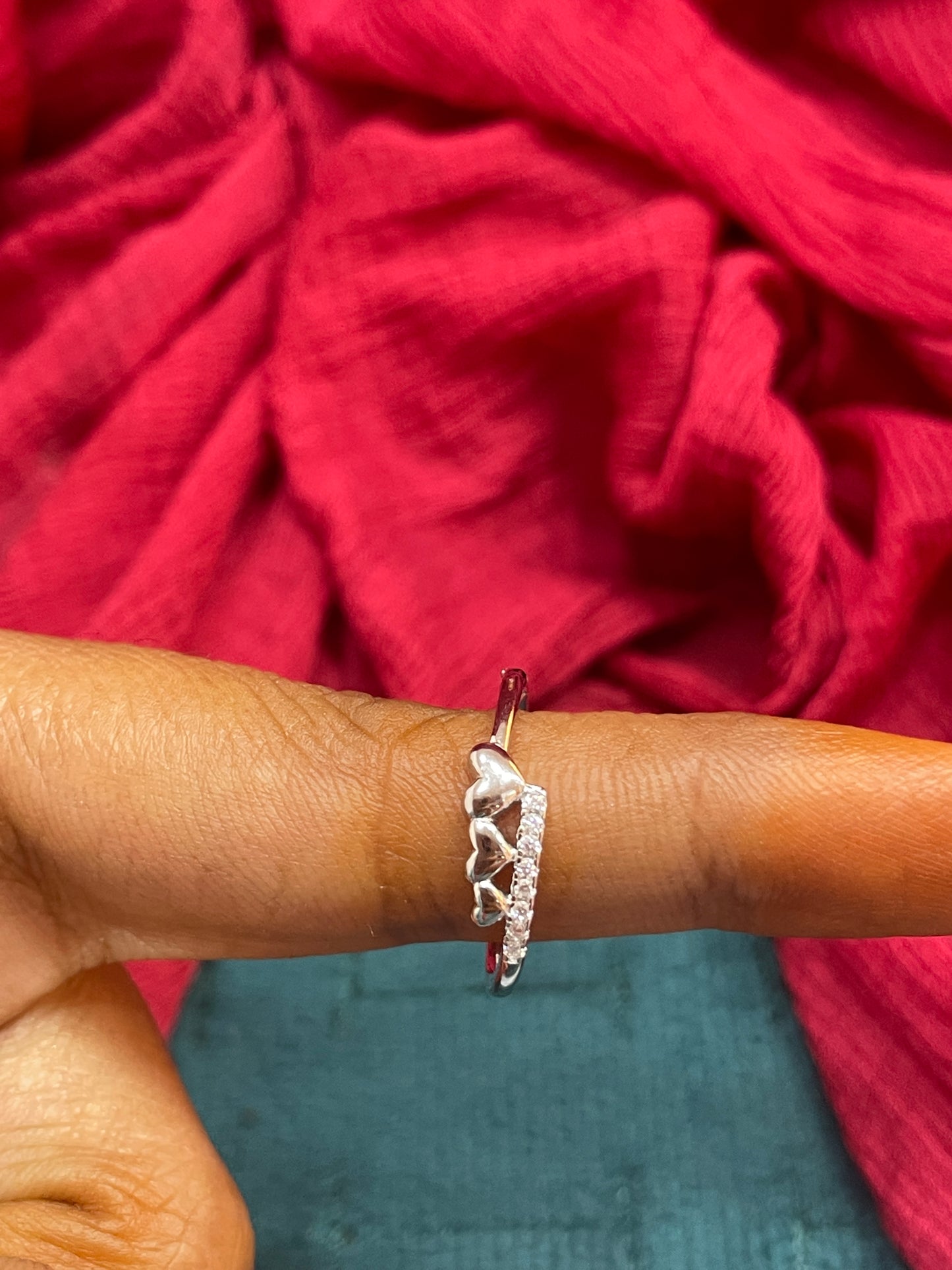 92.5 Silver Shiny Heart Ring - Size 11