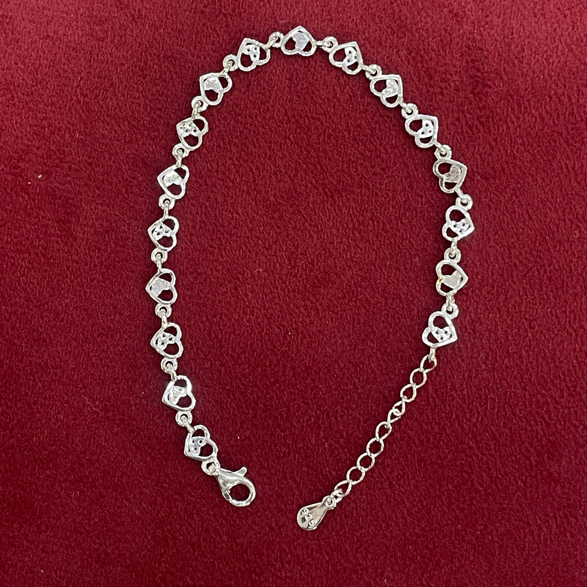 92.5 Silver Heart Link Bracelet for Women