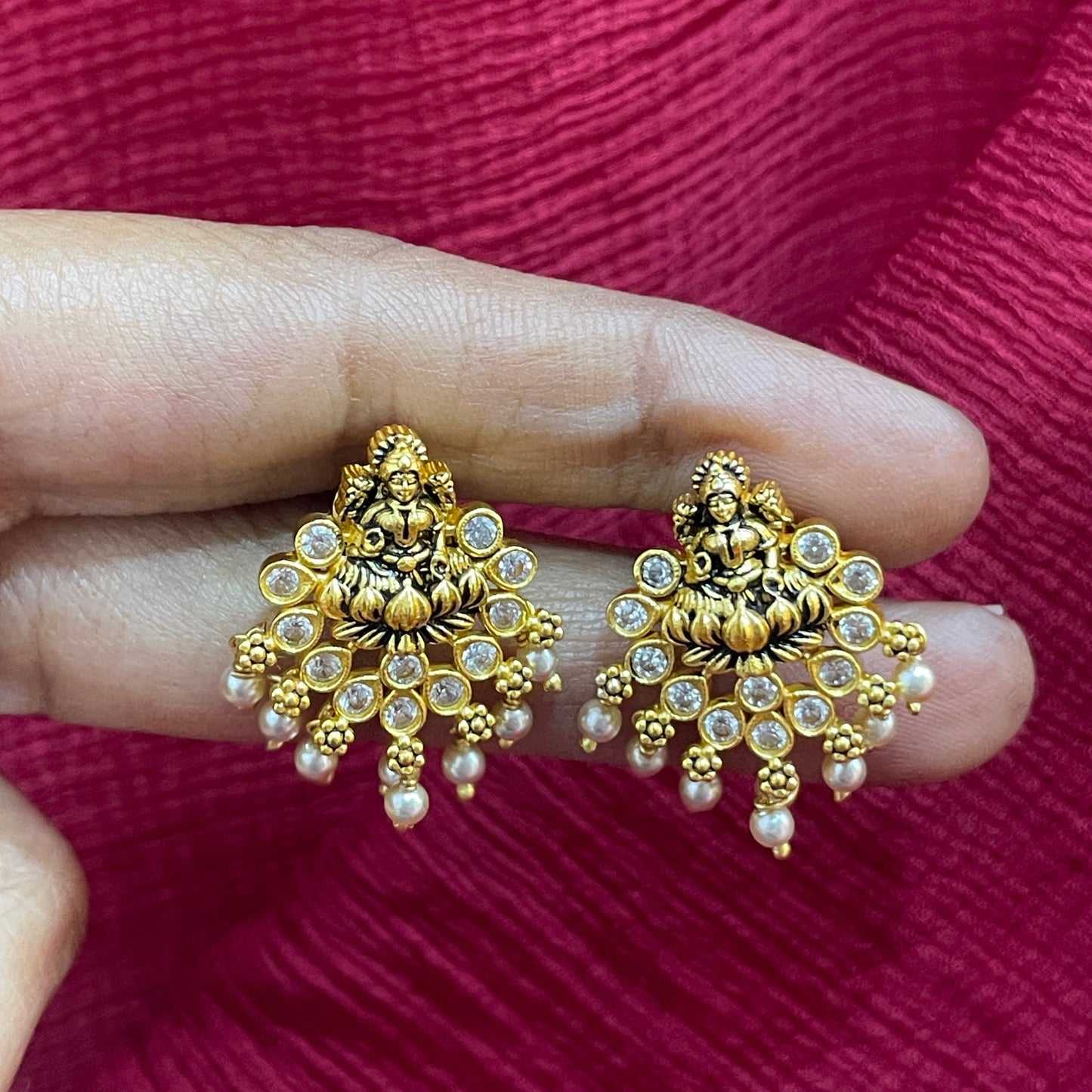 925 Silver Gold Plated Lakshmi Pearl Studs