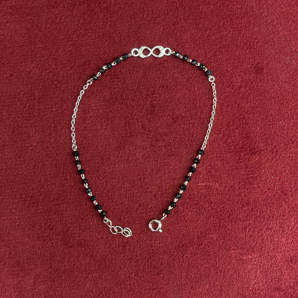 92.5 Silver Black Bead Bracelet with Infinity Charm for Women