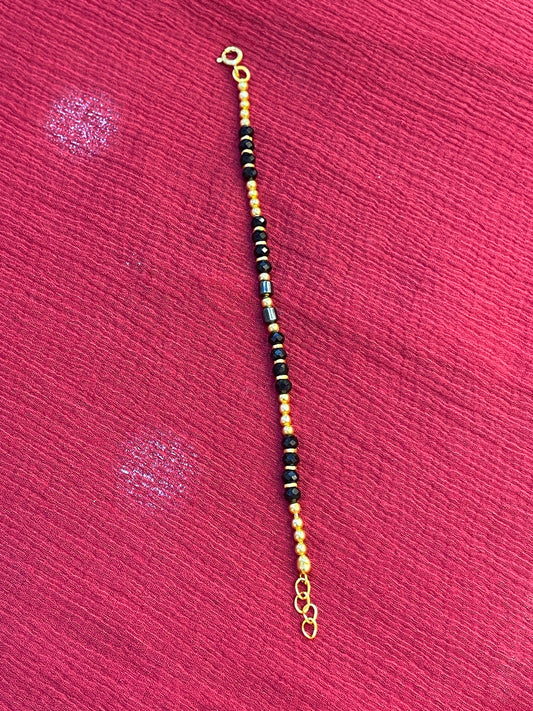 92.5 silver gold plated black beads and ball kids anklets