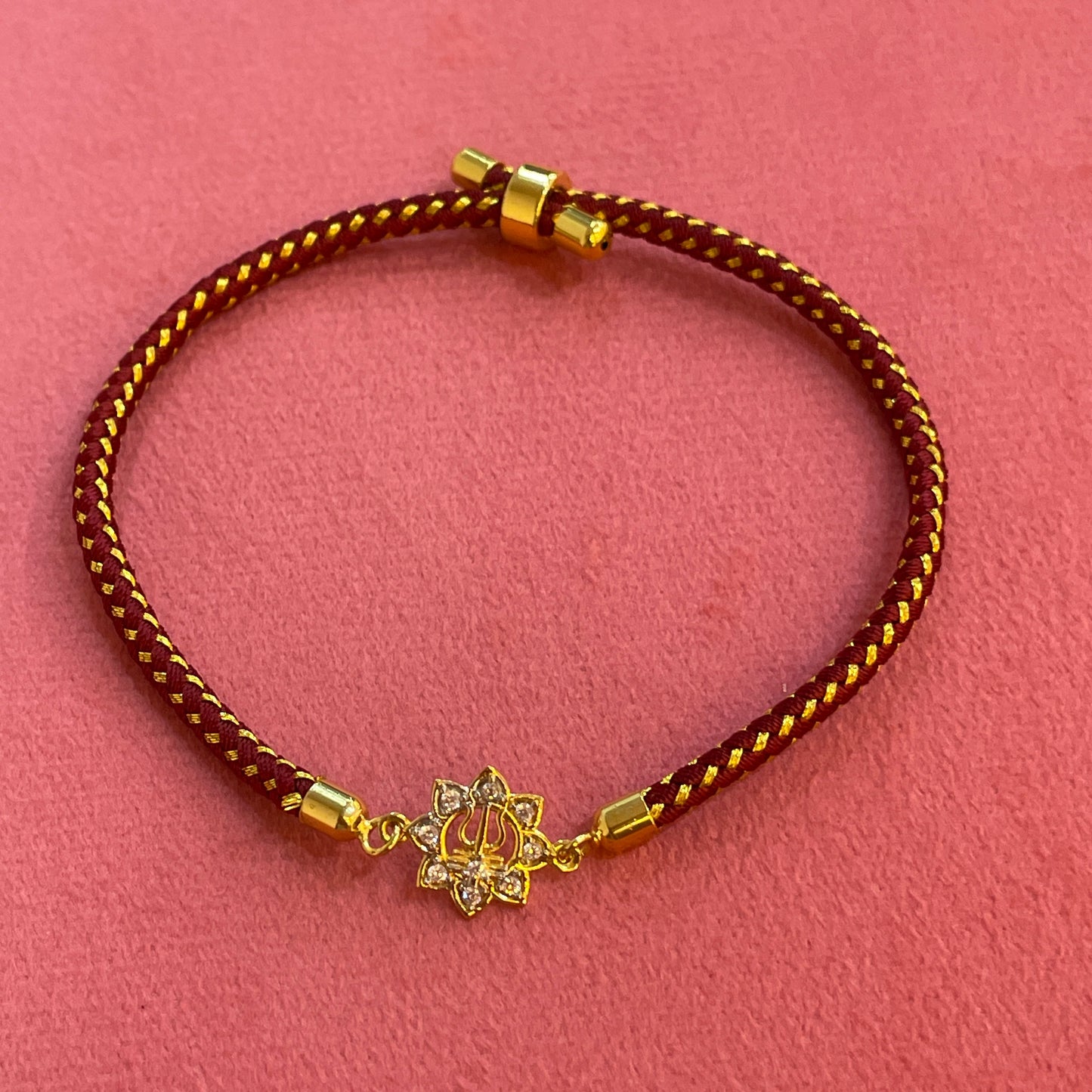 925 Silver Trishul Rakhi for Brother | Gold Plated Floral CZ Charm on Maroon Thread