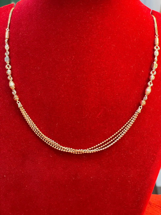 92.5 Silver Rose Gold Plated Three Line Chain for Women 19 Inches | Elegant Layered Jewellery