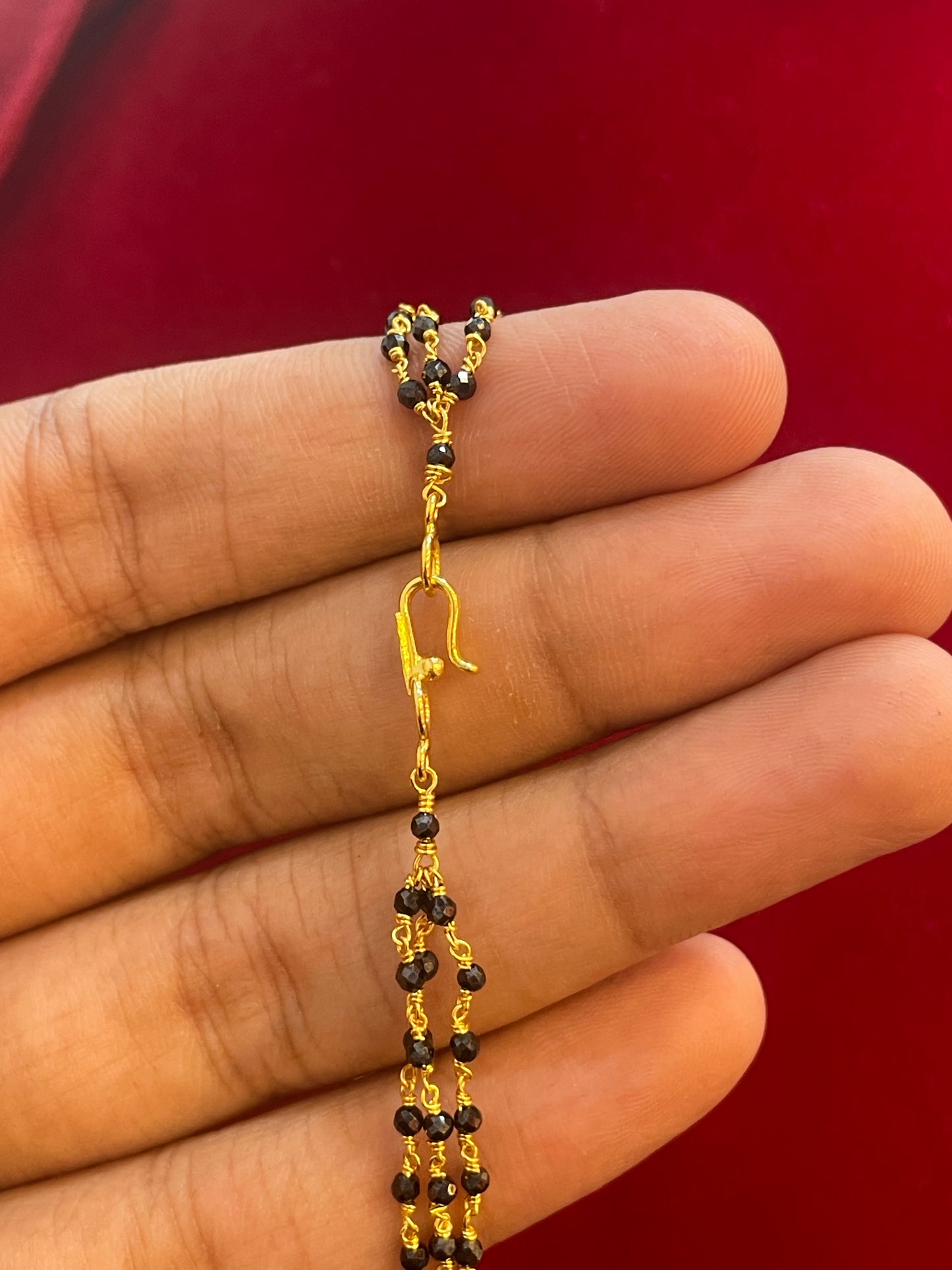 92.5 Silver Gold Plated Triple Line Black Bead Chain for Women 18.5 Inches | Layered Traditional Design | Elegant Jewellery