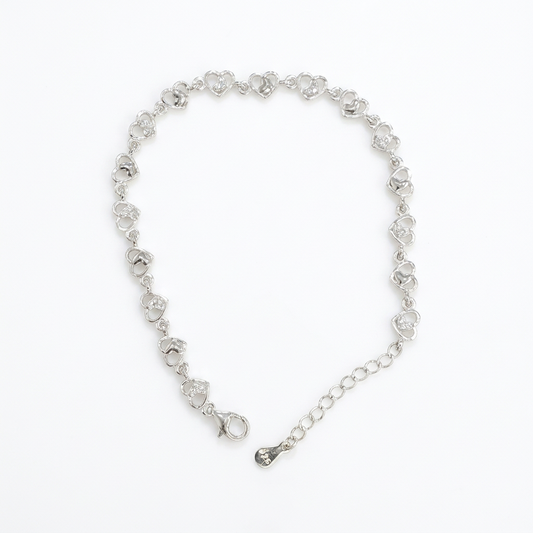 92.5 Silver Heart Link Bracelet for Women
