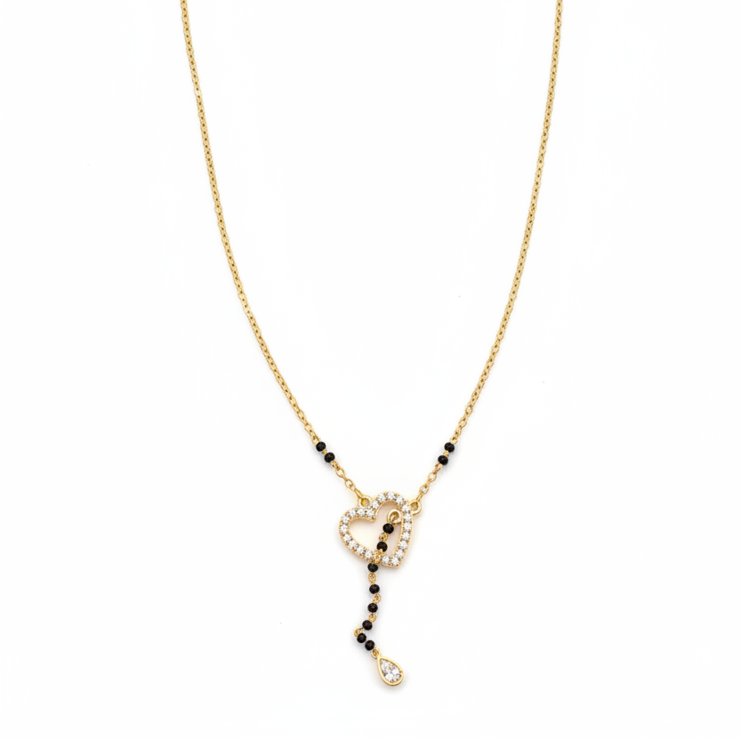 925 Silver Gold Plated Heart Black Bead Chain